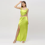 Neon Green Corset With Slit Skirt