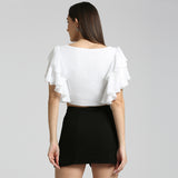 White crop top with ruffle sleeve Top