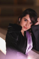 Front Drape Black & Lilac Dress