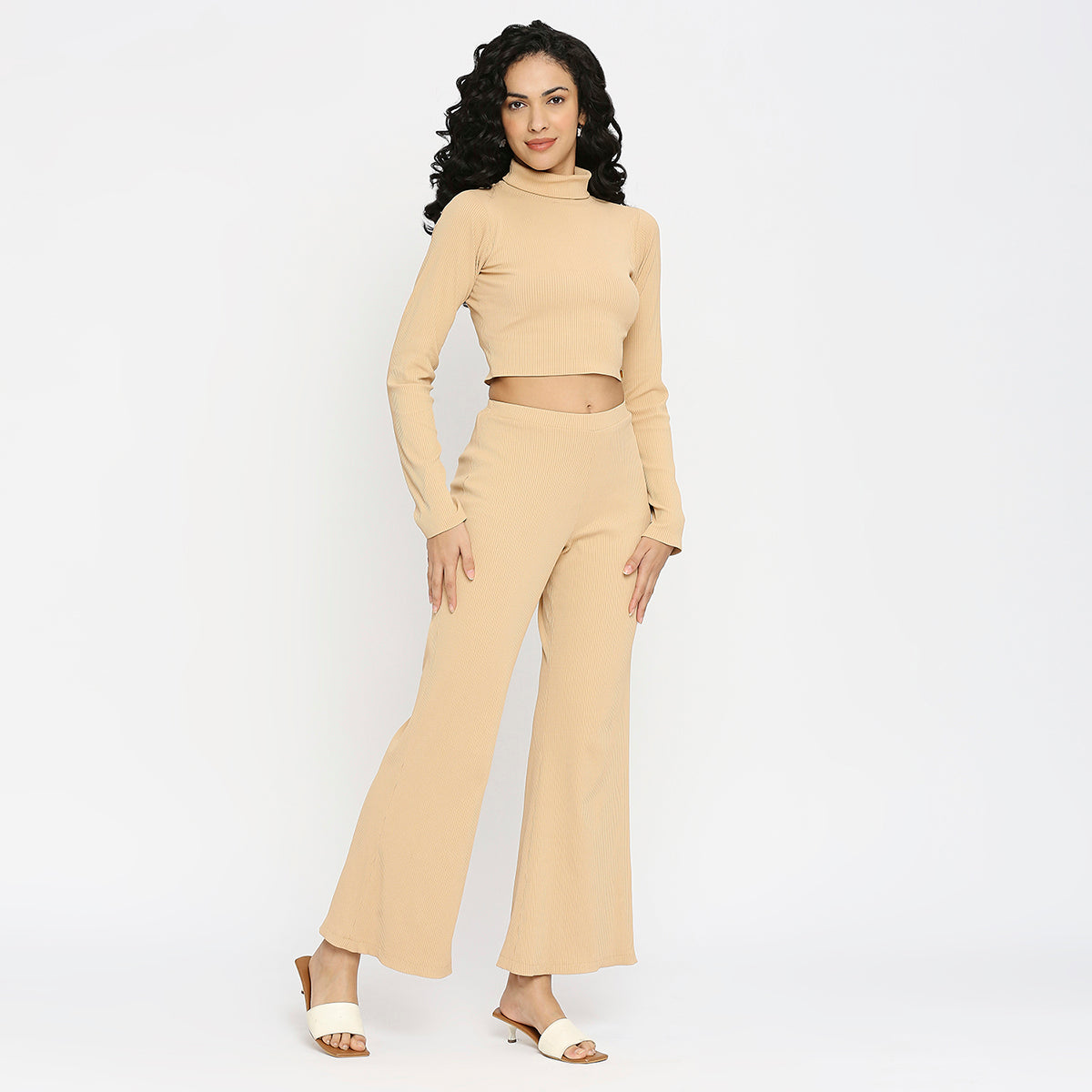 Beige Rib Set Top & Broek