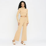 Beige Rib Set Top & Broek