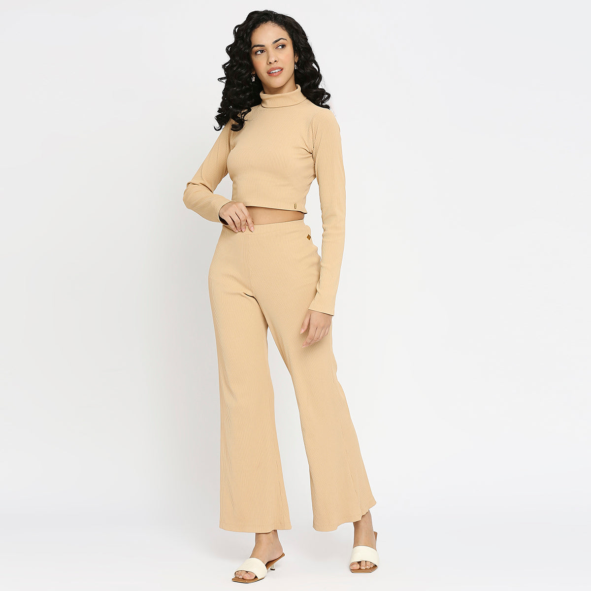 Beige Rib Set Top & Broek