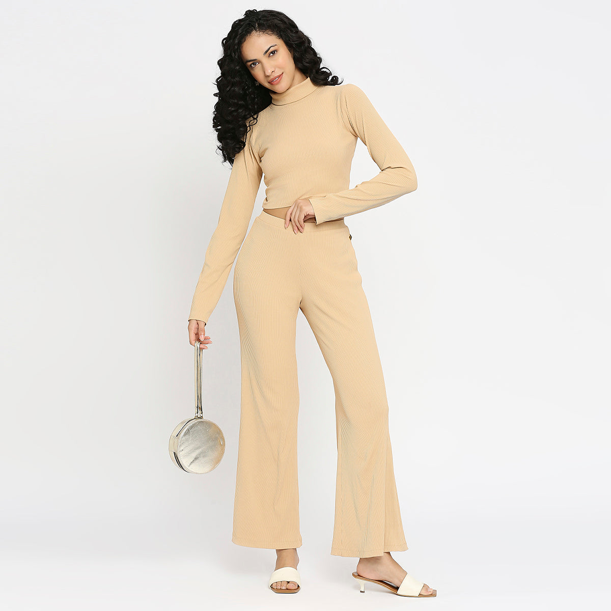 Beige Rib Set Top & Broek