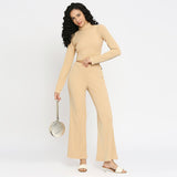 Beige Rib Set Top & Broek
