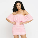 Pink Flap Off Shoulder Bodycon Dress