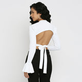 White backless bow-tie crop top