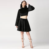 Velvet Coord-Set Crop Top And Flared Skirt