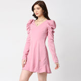 Baby Pink Dress Leg Of Mutton Sleeve Dress