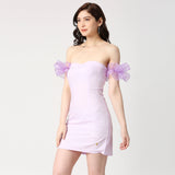 Lilac Bodycon Dress with Ruffle Sleeves