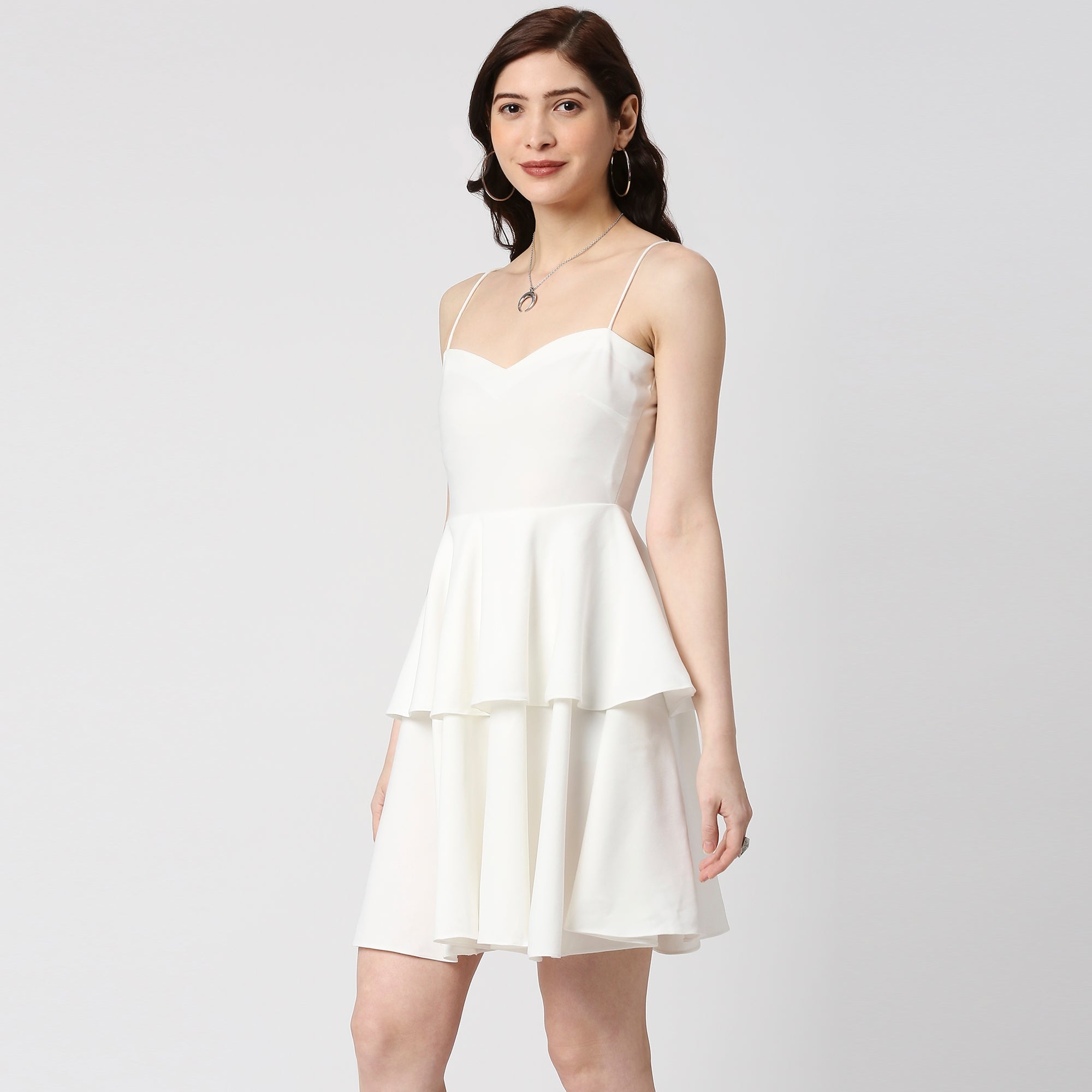 White Sleeveless Ruffle Dress