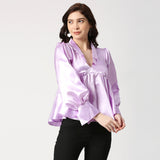 overlapped collar neck frill lilac top