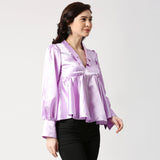 overlapped collar neck frill lilac top