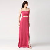 Front Cut Spaghetti Strap with Slit Full Length Hot Pink Dress