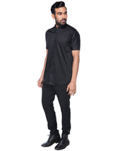 Black Chinese Collar Shirt With Short Sleeves