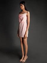 Pienk Singlet Cowl Neck Kort Rok