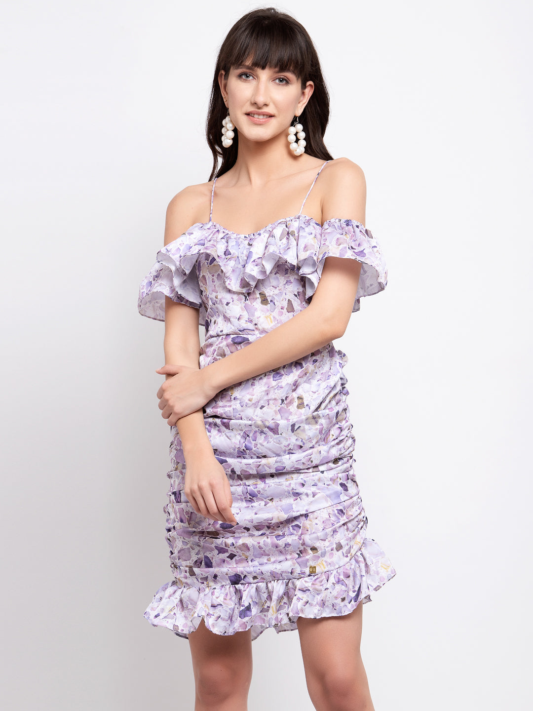 Cold Shoulder Ruffle Purple Dress