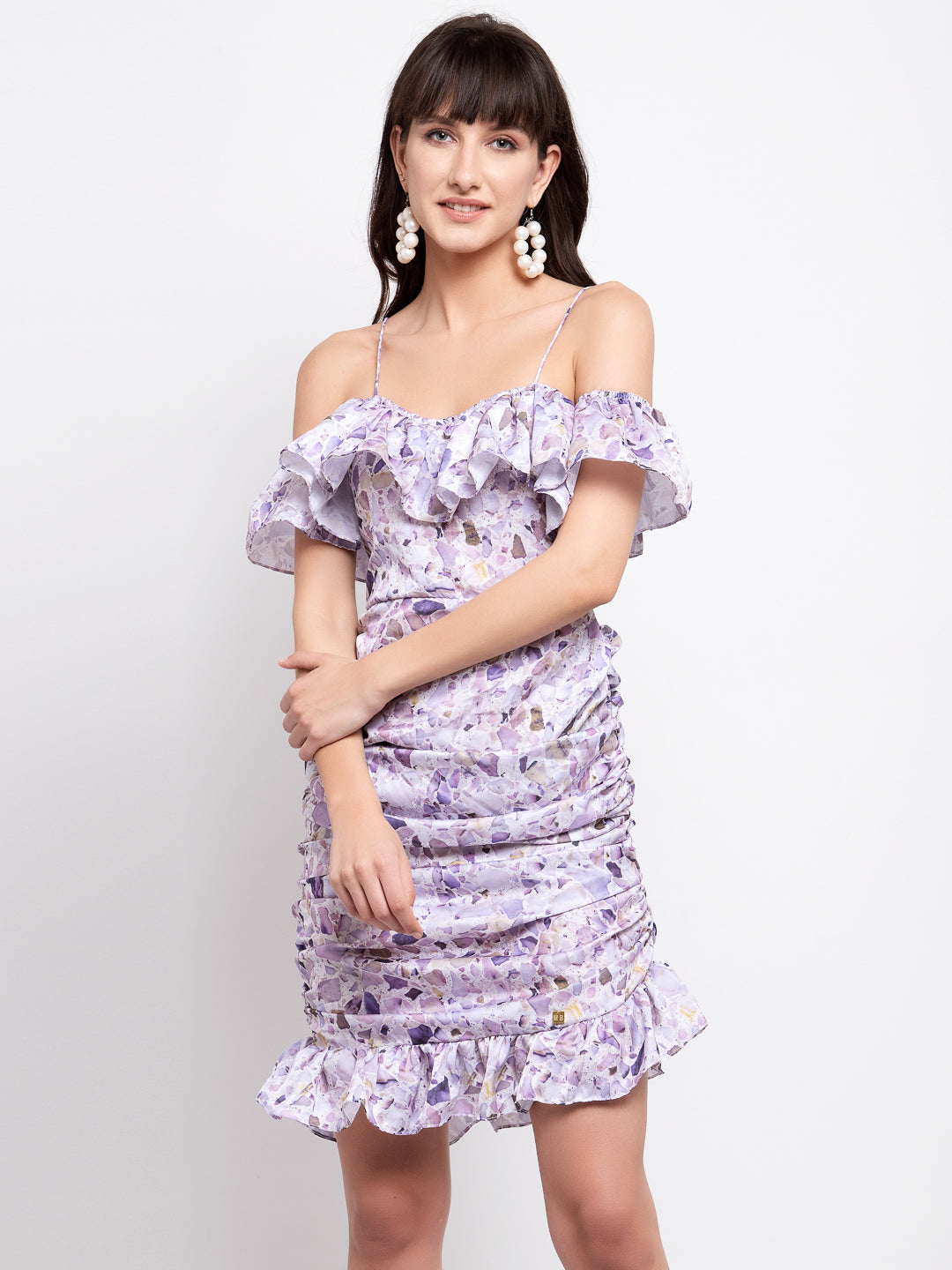 COLD SHOULDER RUFFLE DRESS