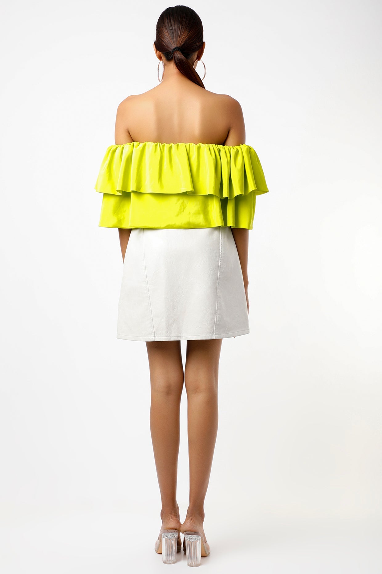 Neongroen kort top met ruffles en afneembare skouers