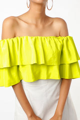 Neongroen kort top met ruffles en afneembare skouers