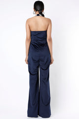 Versierde vlootblou jumpsuit