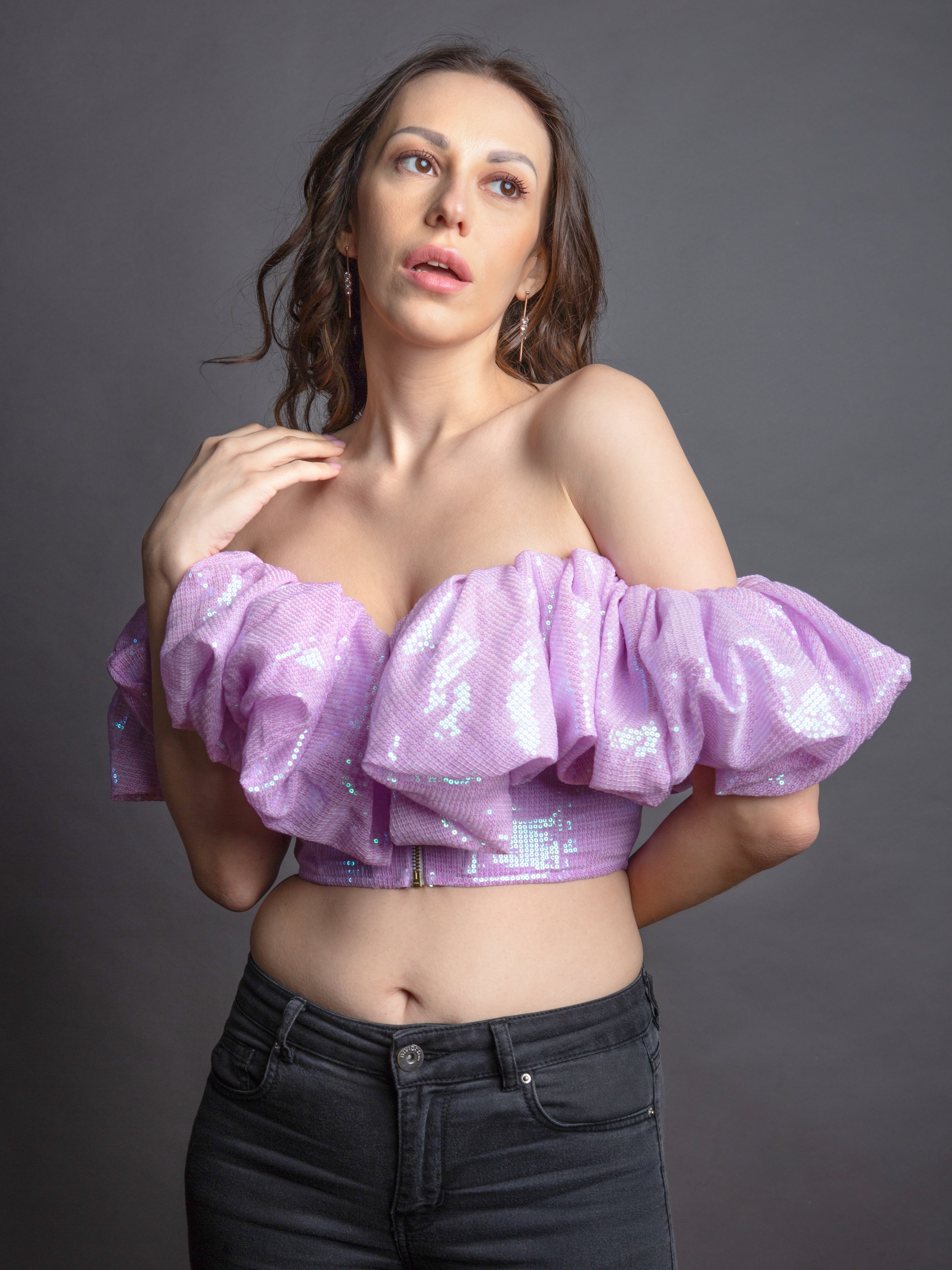 Lila Paillette Ruffle Korset