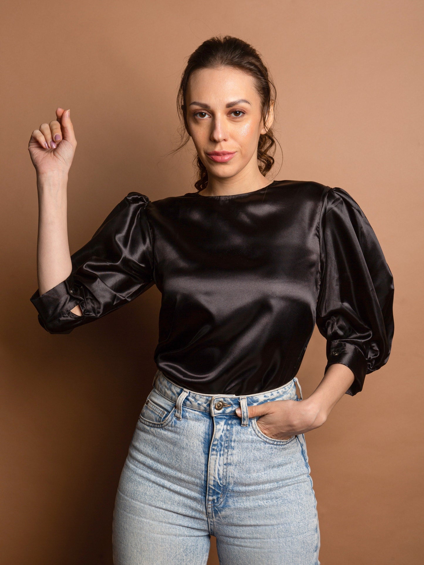 BLACK SATIN TOP