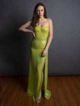 Neon Green Sequins Corset Gown