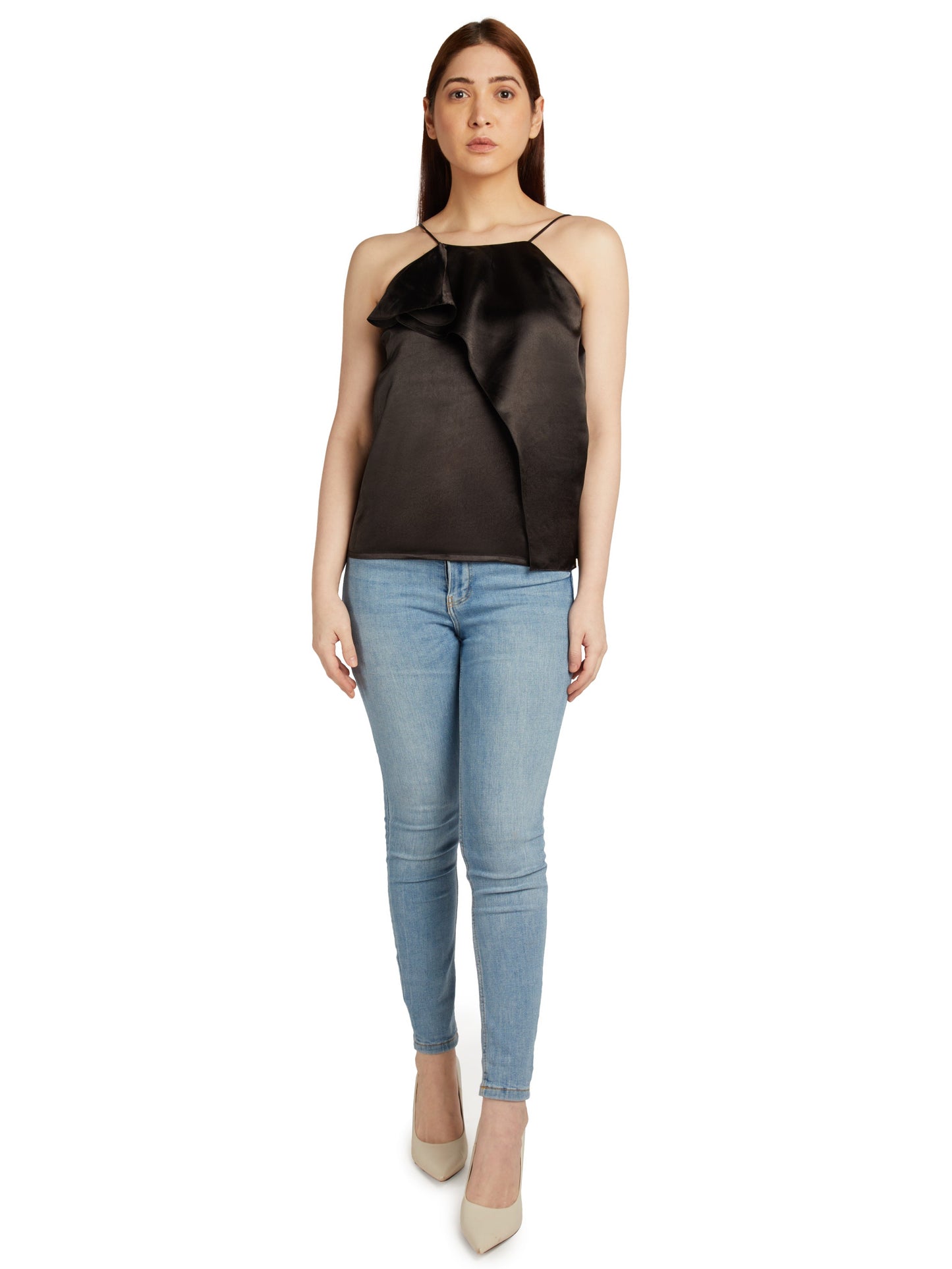 FRONT RUFFLE SLEEVELESS TOP