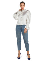 Ruched Sleeves White Top