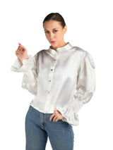 Ruched Sleeves White Top