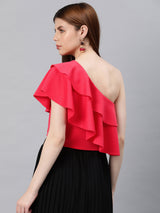 one-side ruffle red crop top
