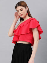 one-side ruffle red crop top