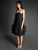 Singlet Swart Drielaag Net Ruffle Rok