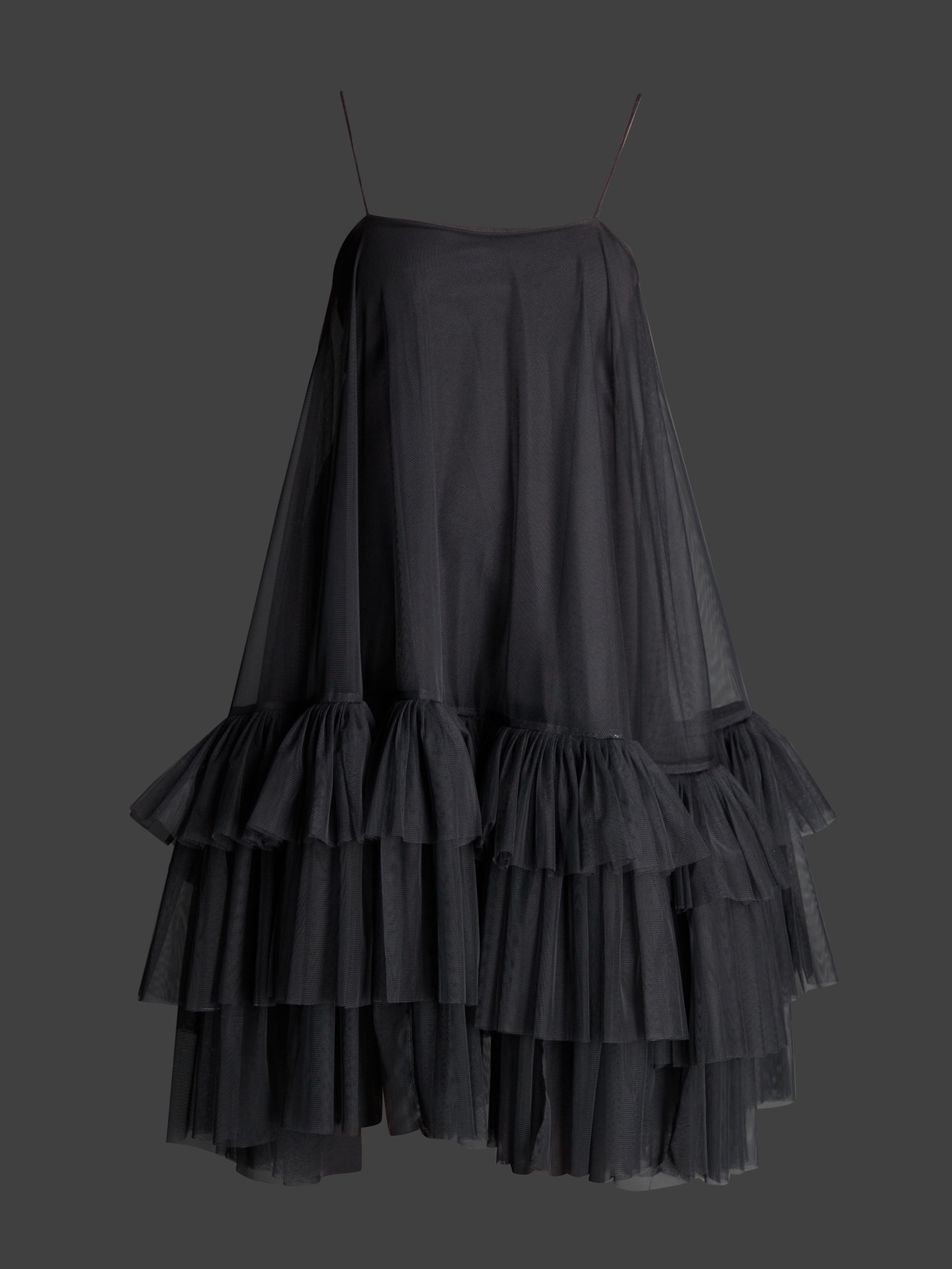 Singlet Swart Drielaag Net Ruffle Rok