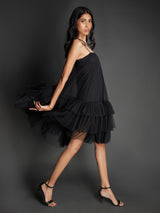 Singlet Swart Drielaag Net Ruffle Rok