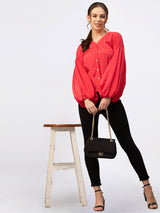 Basic Baloon Sleeve Red Top
