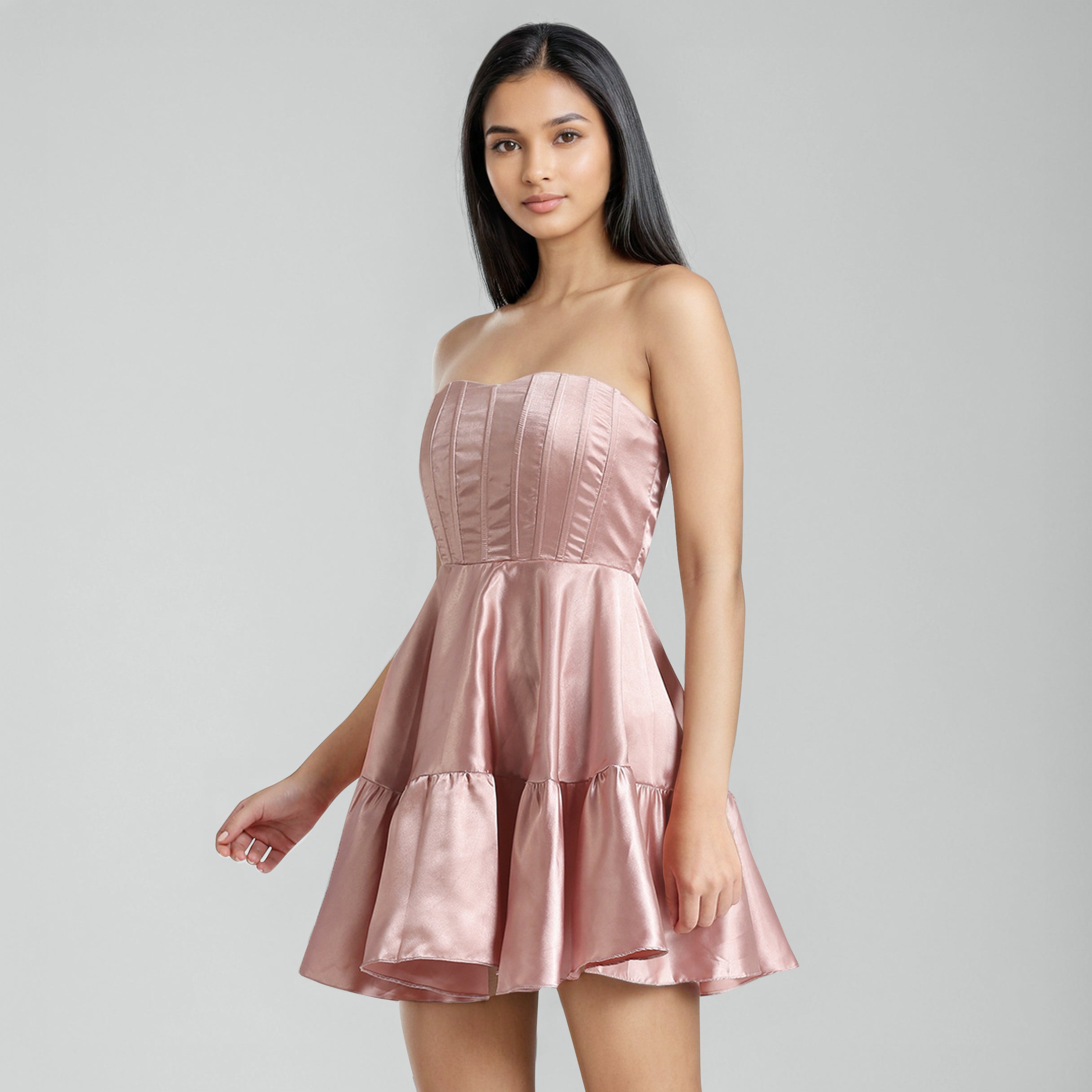 Rose Pink Satin Corset Dress
