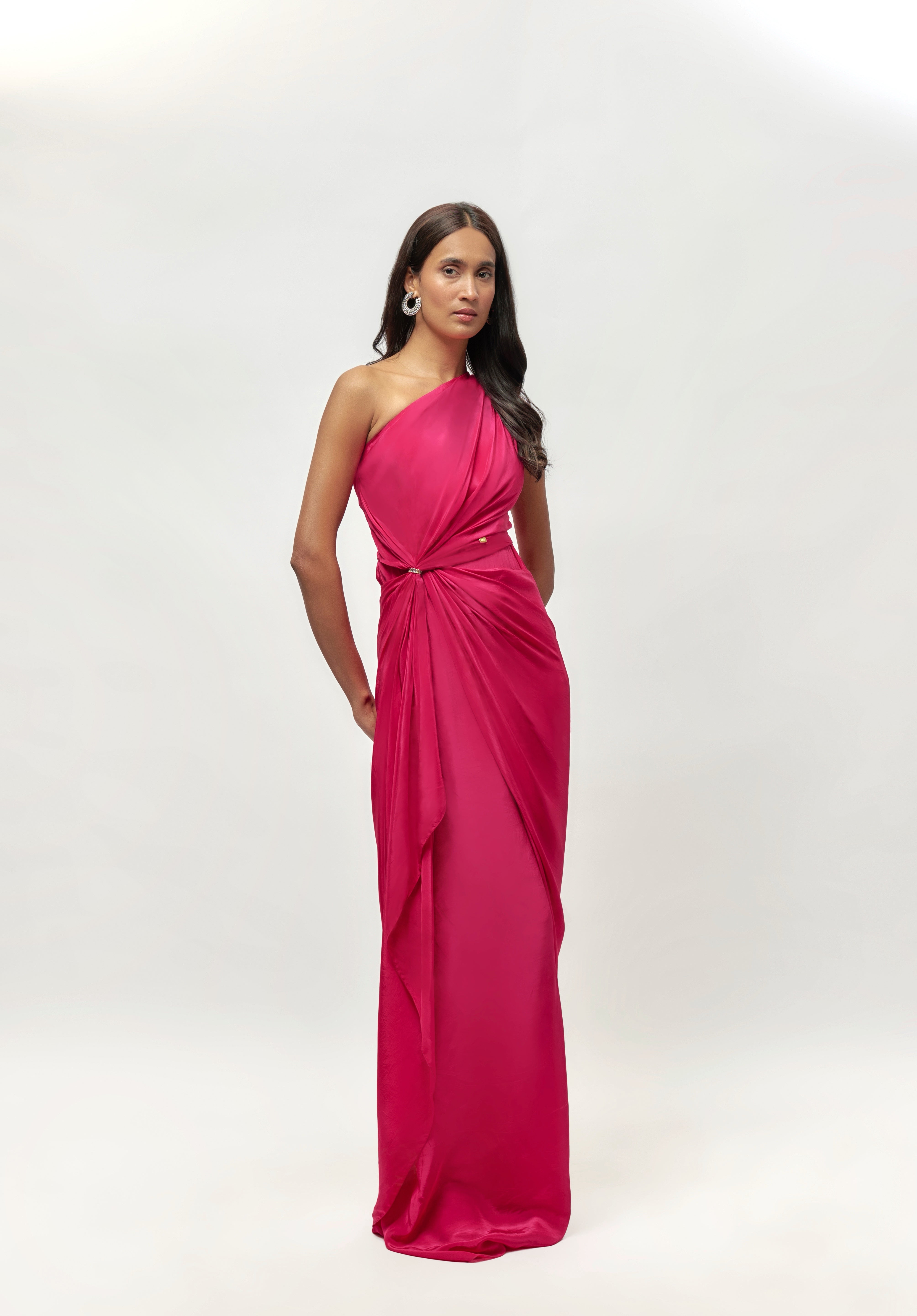 HOT PINK EMBELLISHED ONE SHOULDER GOWN