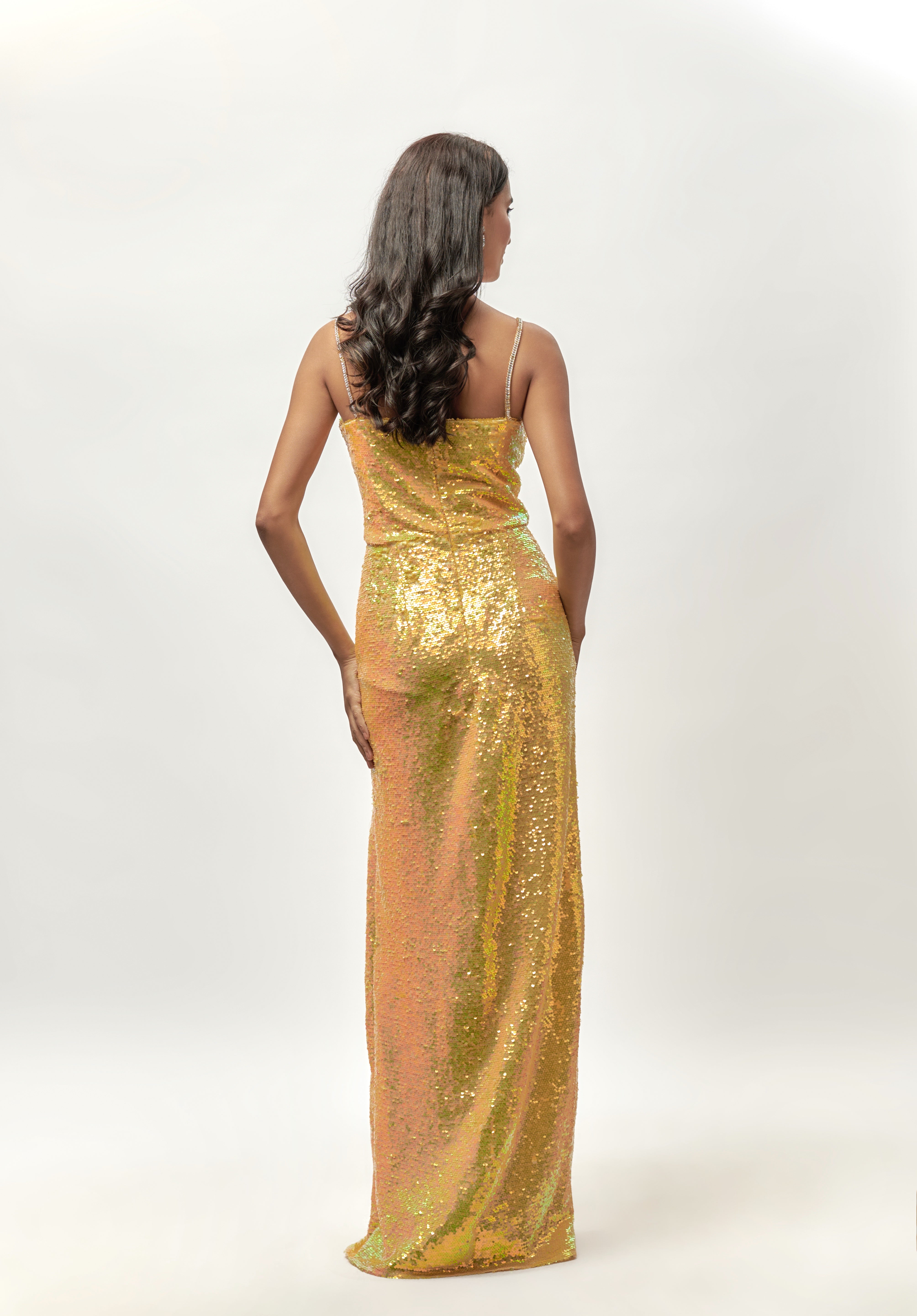 yellow sequin embellished dress