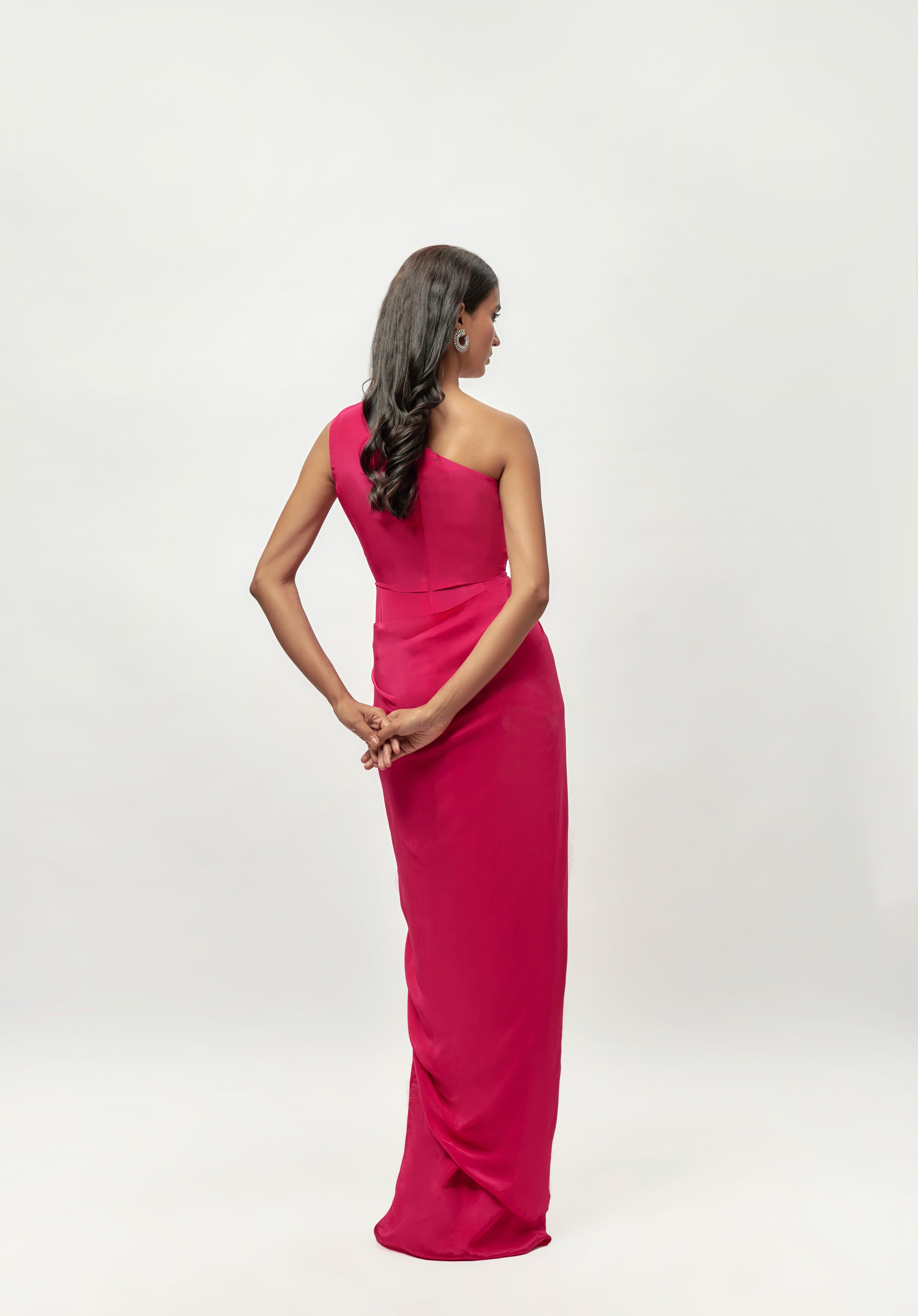 HOT PINK EMBELLISHED ONE SHOULDER GOWN