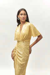 YELLOW SEQUIN DRAPE DRESS