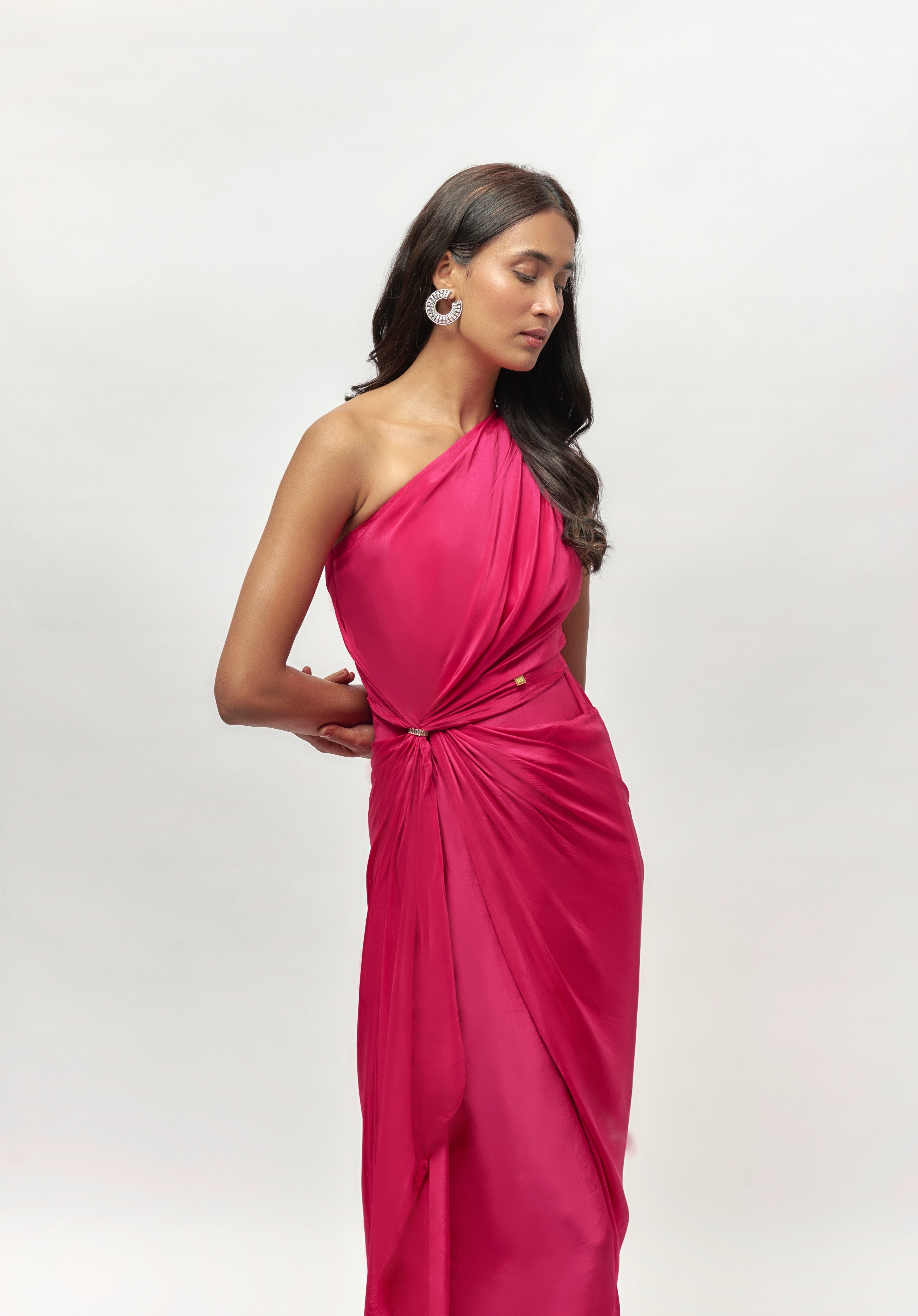 HOT PINK EMBELLISHED ONE SHOULDER GOWN