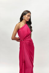 HOT PINK EMBELLISHED ONE SHOULDER GOWN