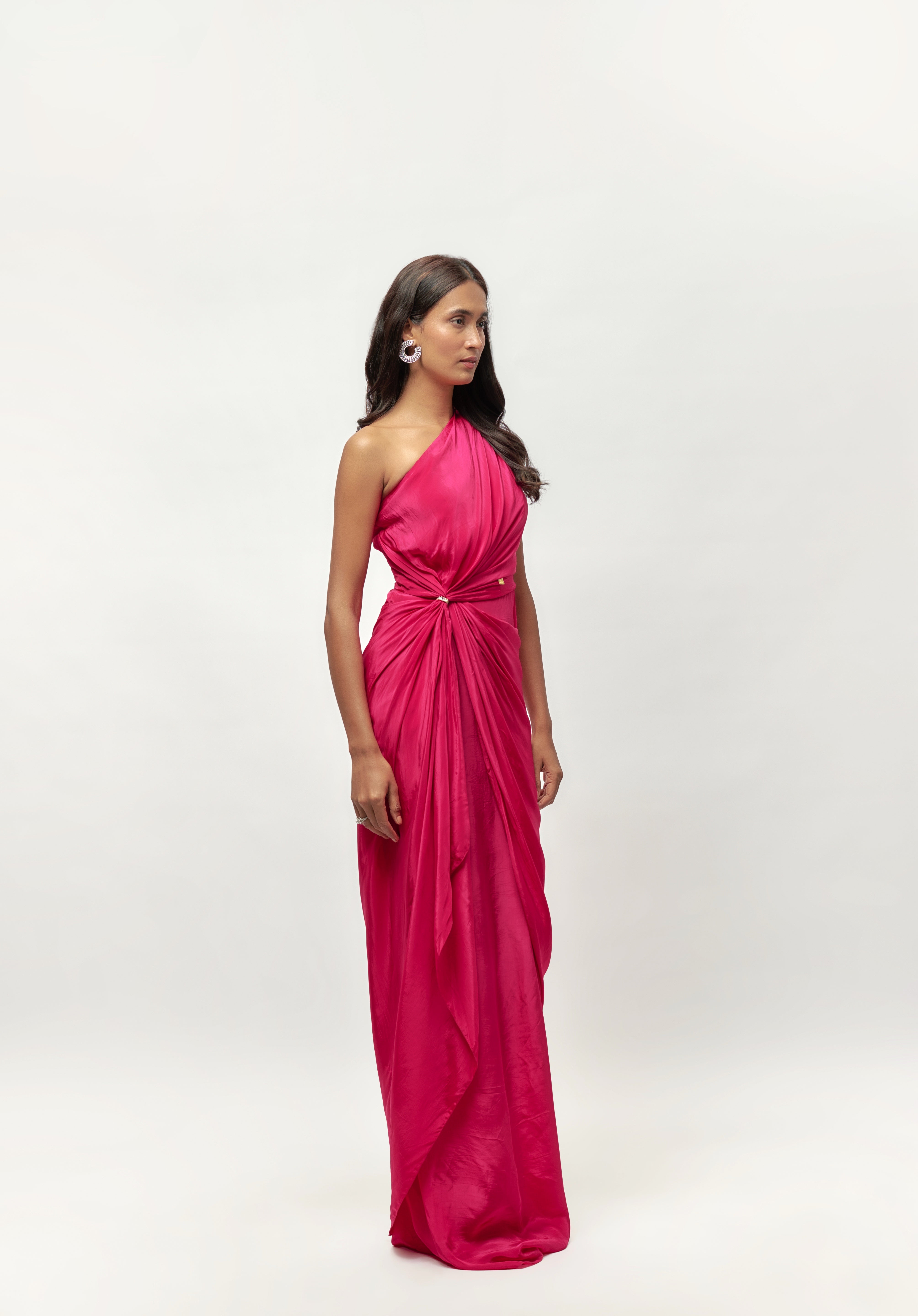 HOT PINK EMBELLISHED ONE SHOULDER GOWN