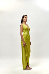 NEON GREEN DRAPE EMBELLISHED GOWN