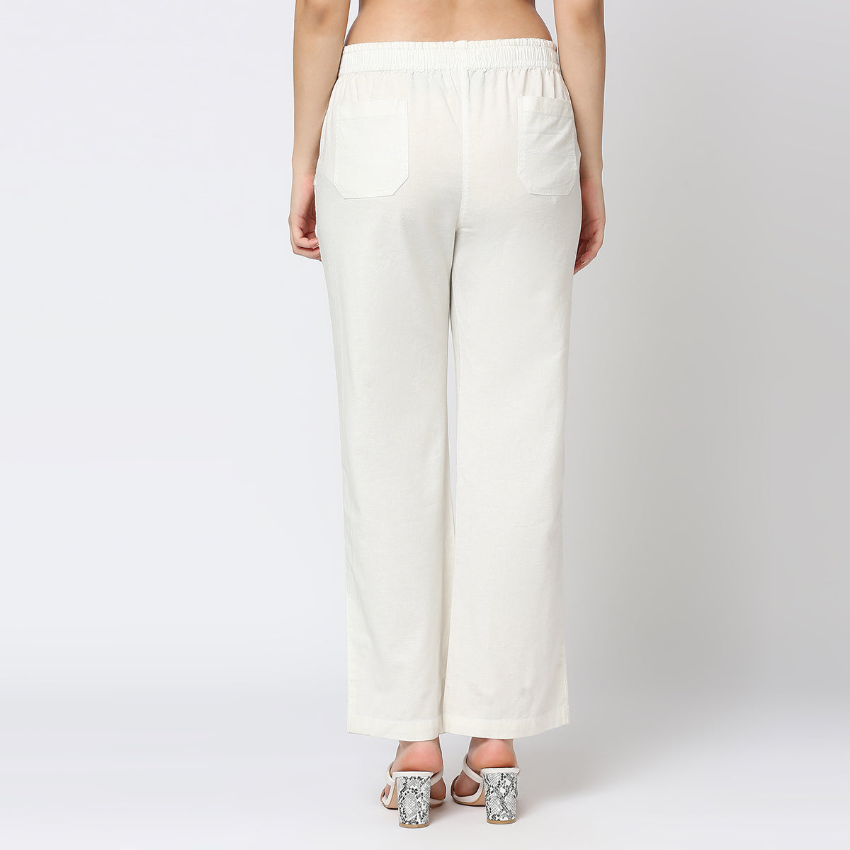 WHITE EMBELLISHED COTTON TROUSER
