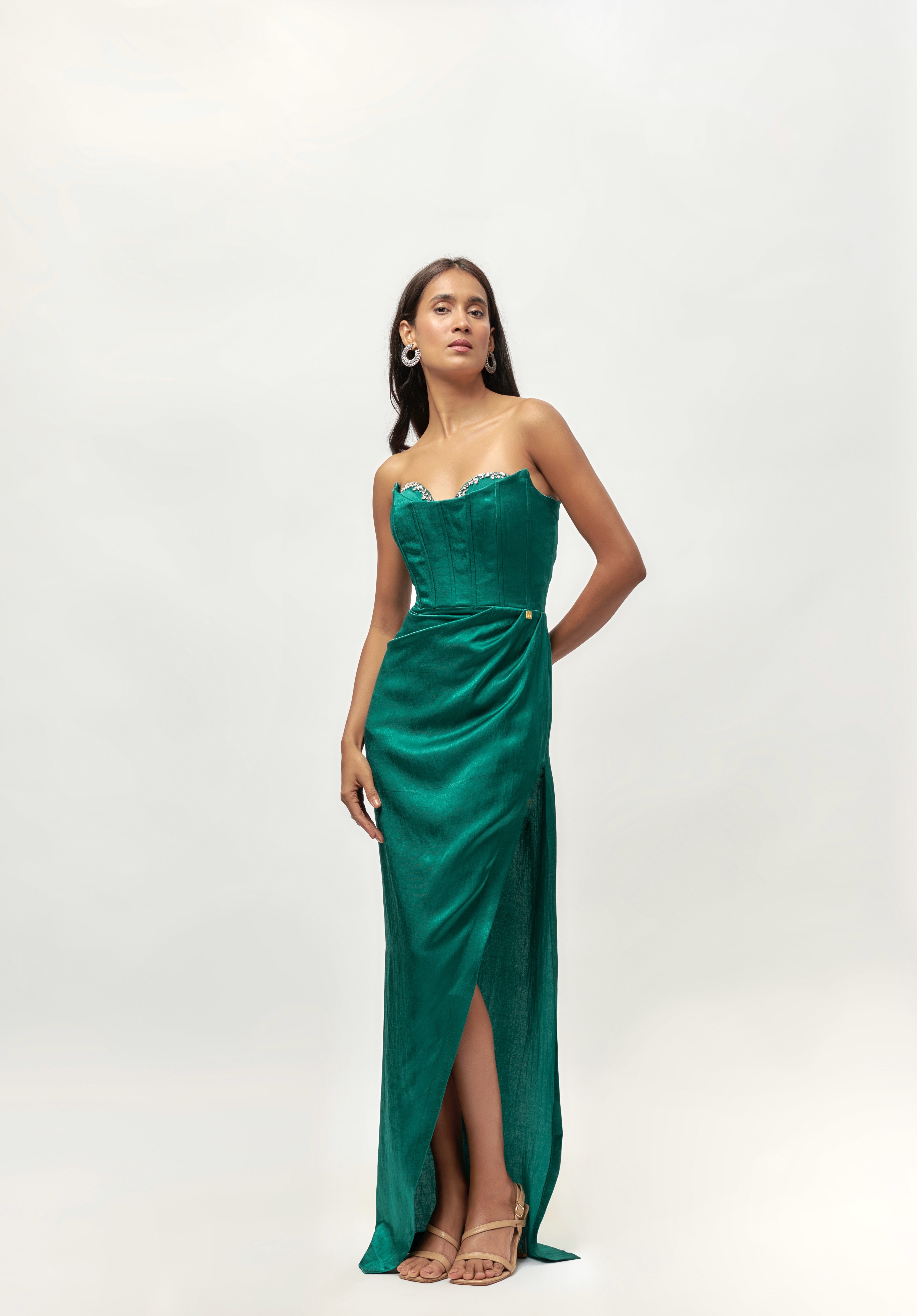 TEAL GREEN EMBELLISHED GOWN