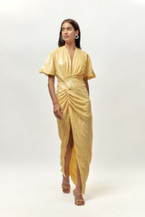 YELLOW SEQUIN DRAPE DRESS