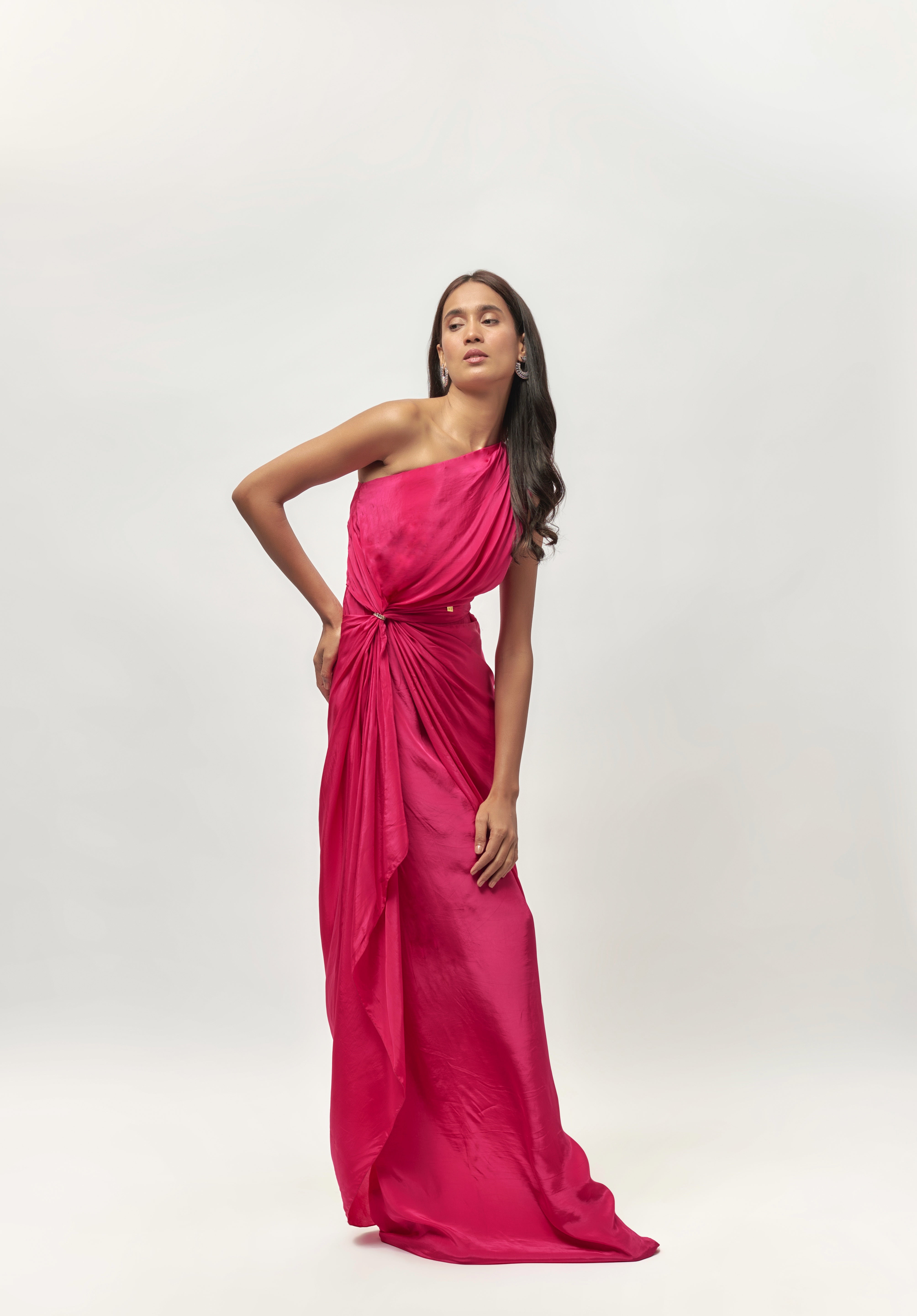 HOT PINK EMBELLISHED ONE SHOULDER GOWN