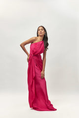 HOT PINK EMBELLISHED ONE SHOULDER GOWN